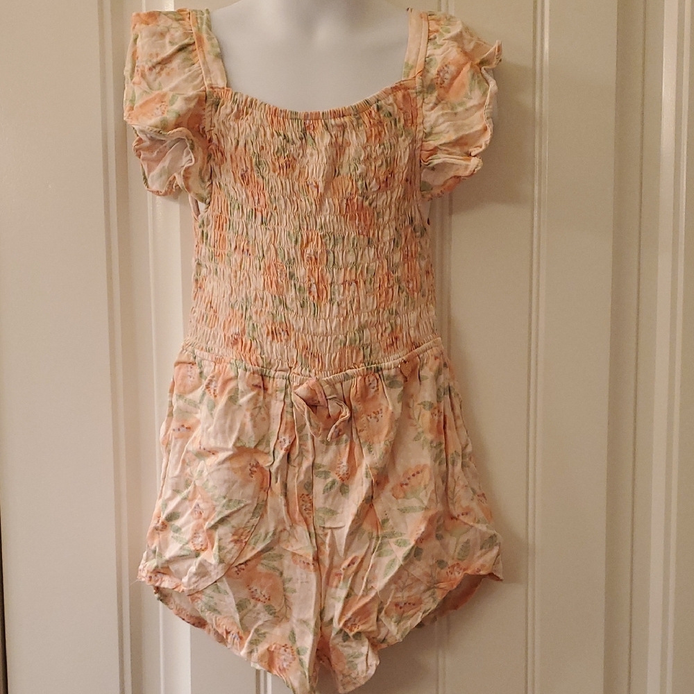 Vince Camuto Orange and Green Ruffled Jumpsuit